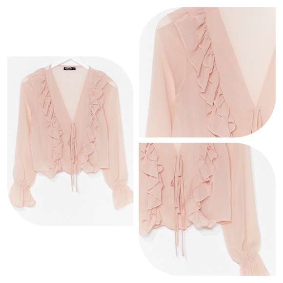 Nasty Gal Ruffle Chiffon Tie Front Blouse - Picture 4 of 15